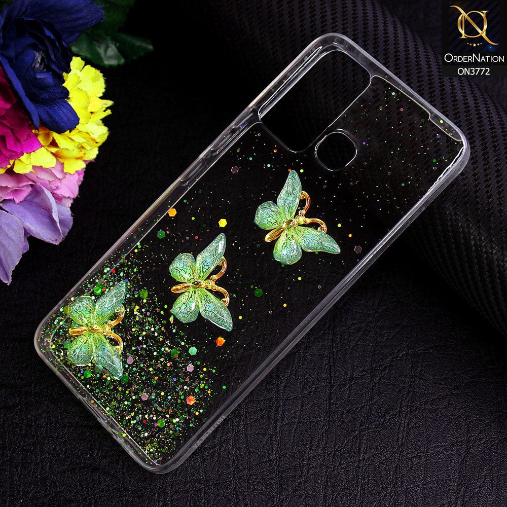 Infinix Hot 12 Play Cover - Green - Shiny Butterfly Glitter Bling Soft Case (Glitter does not move)