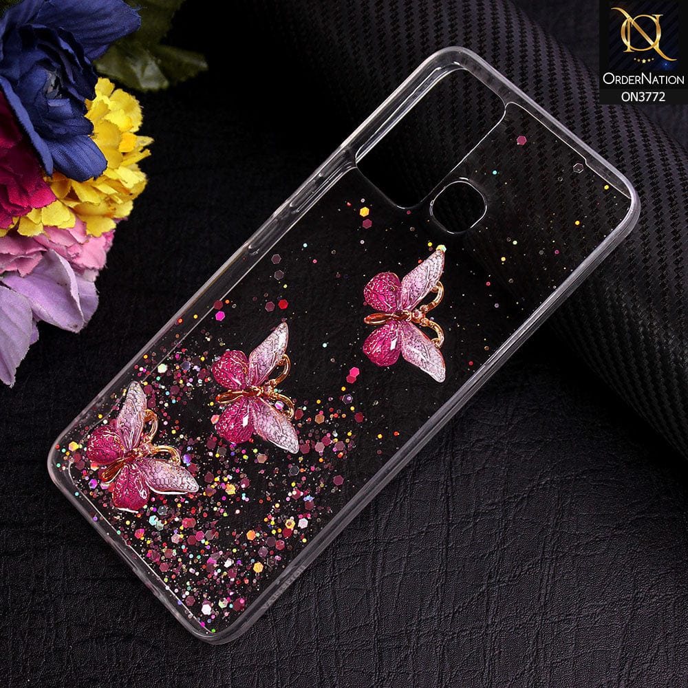 Infinix Hot 12 Play Cover - Pink - Shiny Butterfly Glitter Bling Soft Case (Glitter does not move)