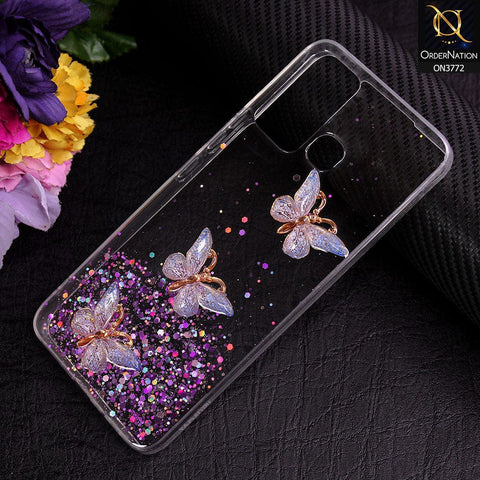 Infinix Hot 12 Play Cover - Purple - Shiny Butterfly Glitter Bling Soft Case (Glitter does not move)