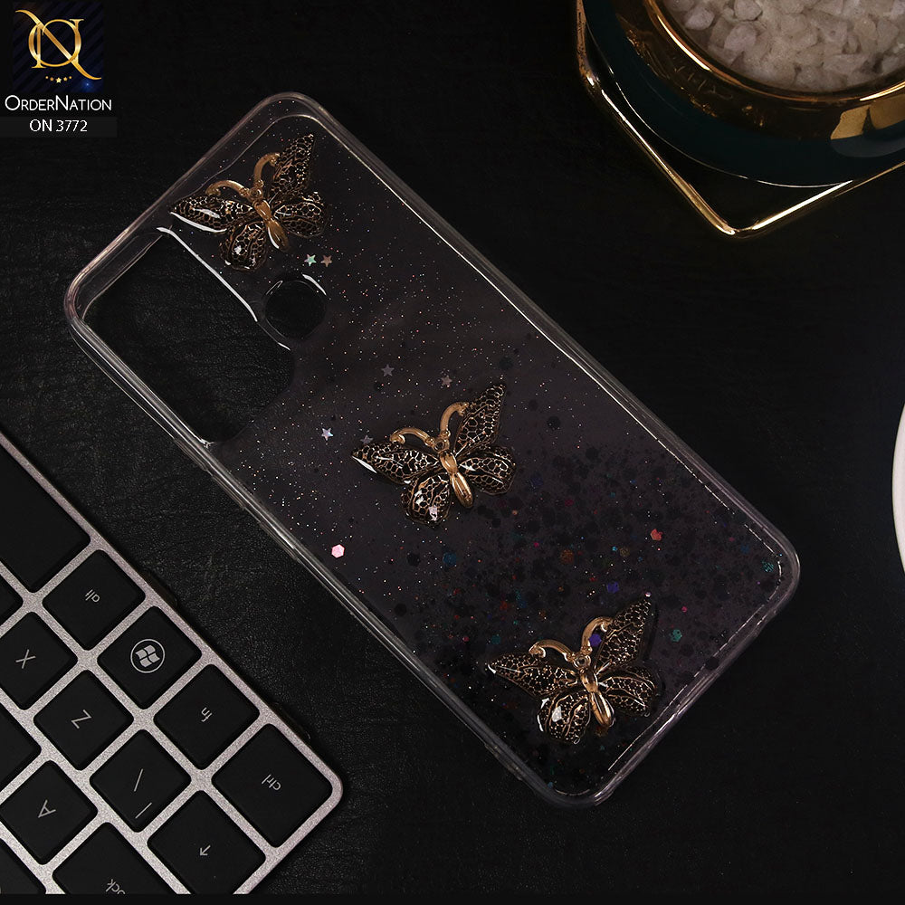 Infinix Hot 20i Cover - Black - Shiny Butterfly Glitter Bling Soft Case (Glitter does not move)