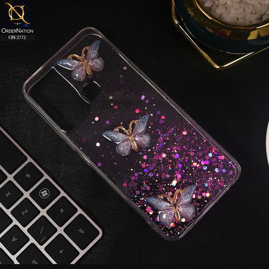 Infinix Hot 20i Cover - Blue - Shiny Butterfly Glitter Bling Soft Case (Glitter does not move)