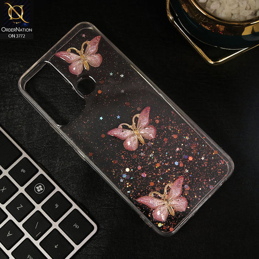 Infinix Hot 20i Cover - Pink - Shiny Butterfly Glitter Bling Soft Case (Glitter does not move)
