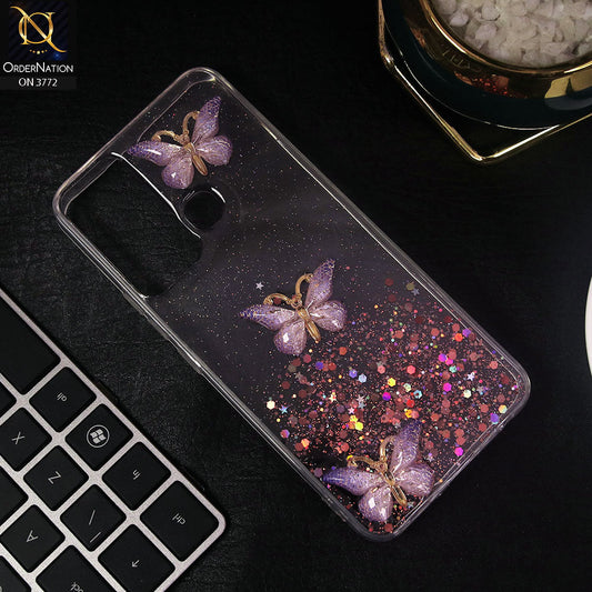 Infinix Hot 20i Cover - Purple - Shiny Butterfly Glitter Bling Soft Case (Glitter does not move)
