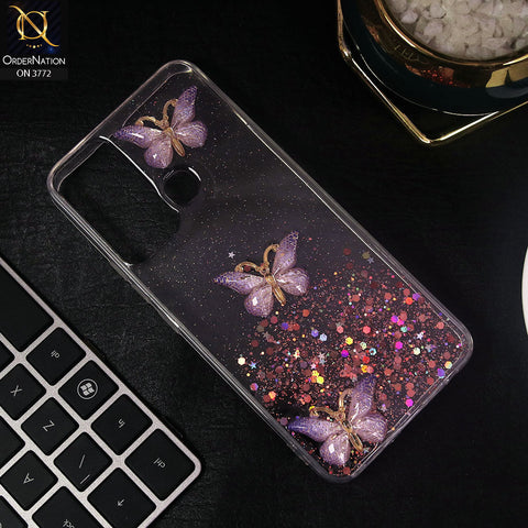 Infinix Hot 20i Cover - Purple - Shiny Butterfly Glitter Bling Soft Case (Glitter does not move)
