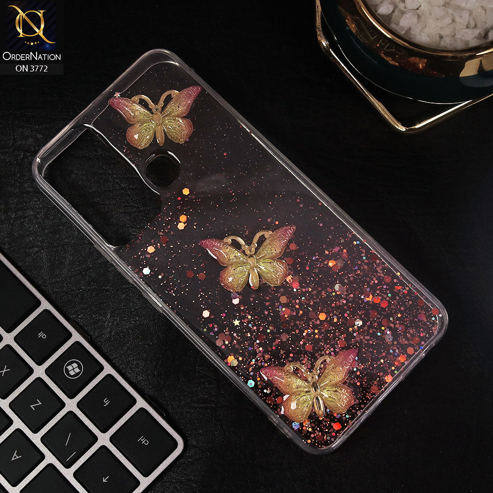 Infinix Hot 20i Cover - Yellow - Shiny Butterfly Glitter Bling Soft Case (Glitter does not move)