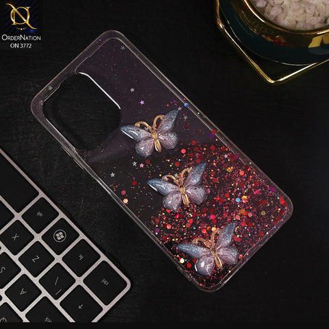 Infinix Hot 30 Cover - Blue - Shiny Butterfly Glitter Bling Soft Case (Glitter does not move)