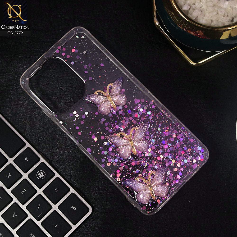 Infinix Hot 30 Cover - Purple - Shiny Butterfly Glitter Bling Soft Case (Glitter does not move)