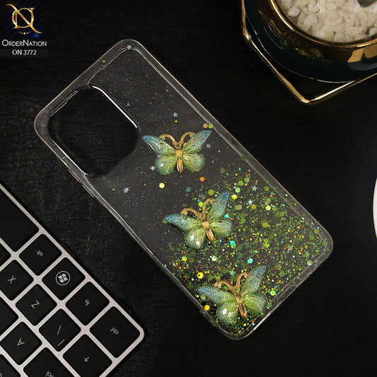 Infinix Hot 30 Play Cover - Green - Shiny Butterfly Glitter Bling Soft Case (Glitter does not move)