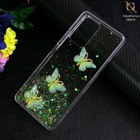 Infinix Note 10 Pro Cover - Green - Shiny Butterfly Glitter Bling Soft Case (Glitter does not move)
