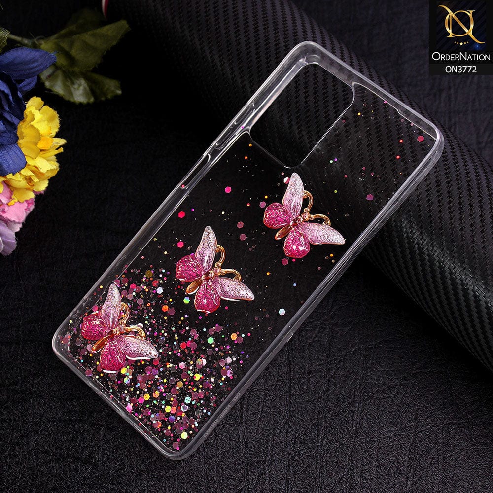 Infinix Note 10 Pro Cover - Pink - Shiny Butterfly Glitter Bling Soft Case (Glitter does not move)