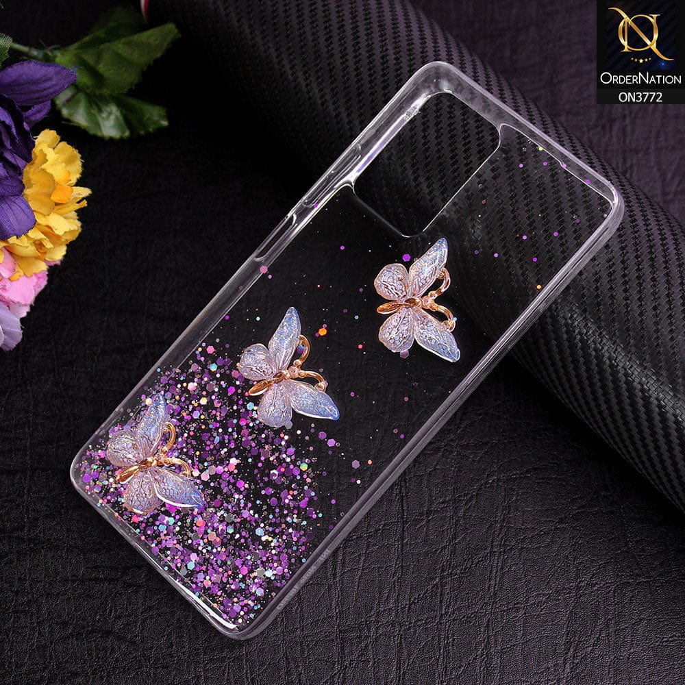 Infinix Note 10 Pro Cover - Purple - Shiny Butterfly Glitter Bling Soft Case (Glitter does not move)