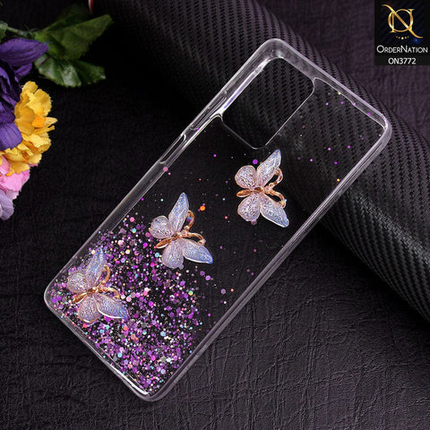Infinix Note 10 Pro Cover - Purple - Shiny Butterfly Glitter Bling Soft Case (Glitter does not move)
