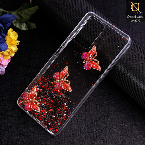 Infinix Note 10 Pro Cover - Red - Shiny Butterfly Glitter Bling Soft Case (Glitter does not move)