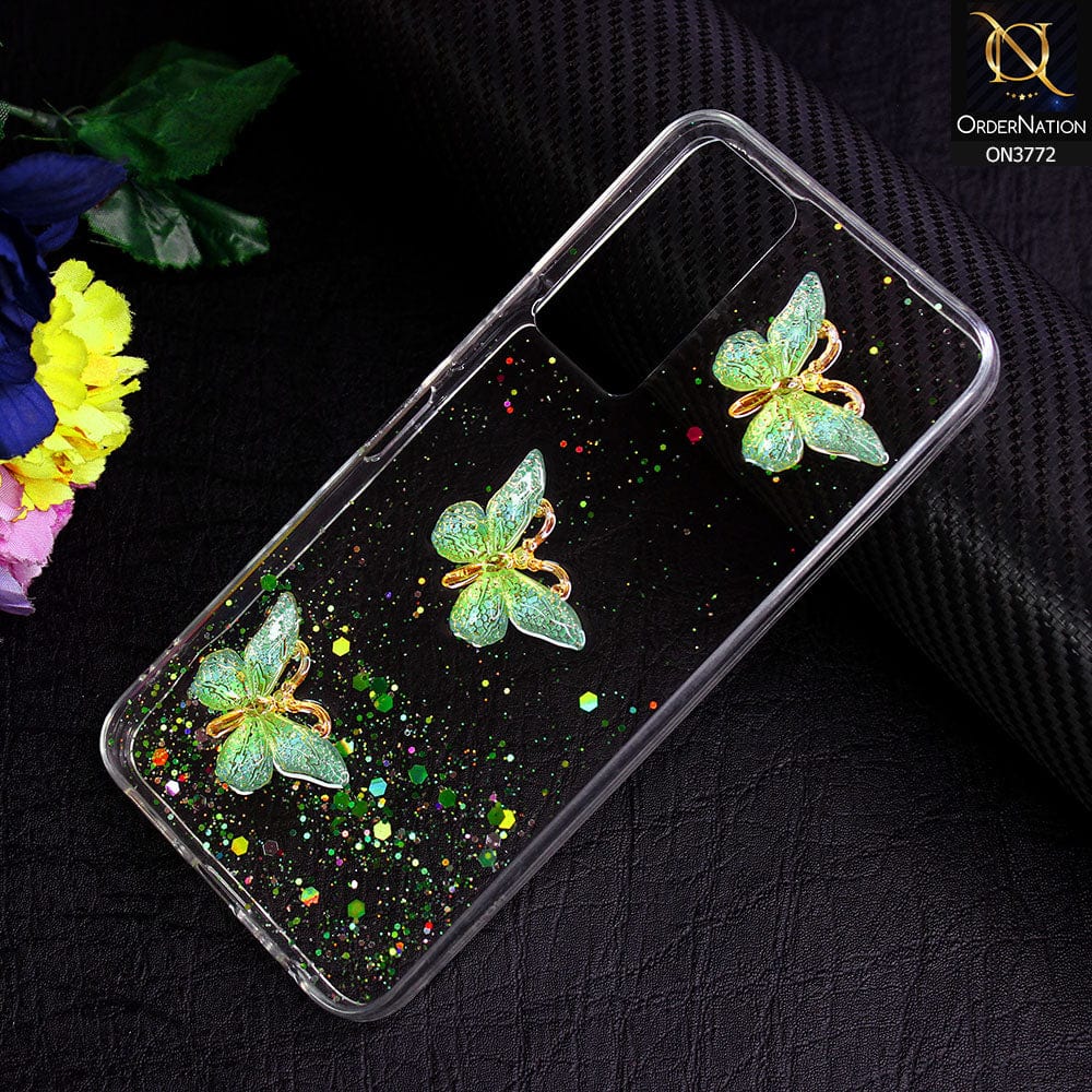 Infinix Note 11 Cover - Green - Shiny Butterfly Glitter Bling Soft Case (Glitter does not move)