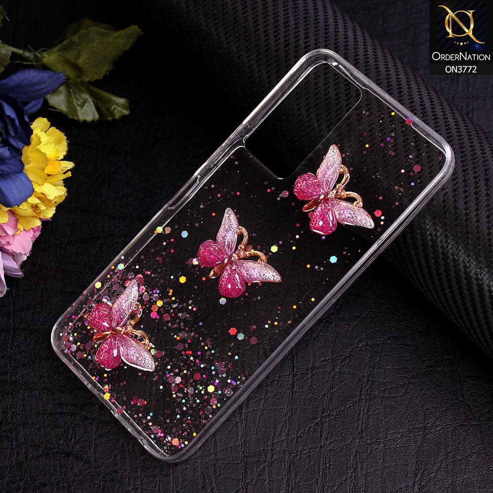 Infinix Note 11 Cover - Pink - Shiny Butterfly Glitter Bling Soft Case (Glitter does not move)