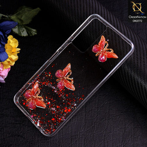 Infinix Note 11 Cover - Red - Shiny Butterfly Glitter Bling Soft Case (Glitter does not move)