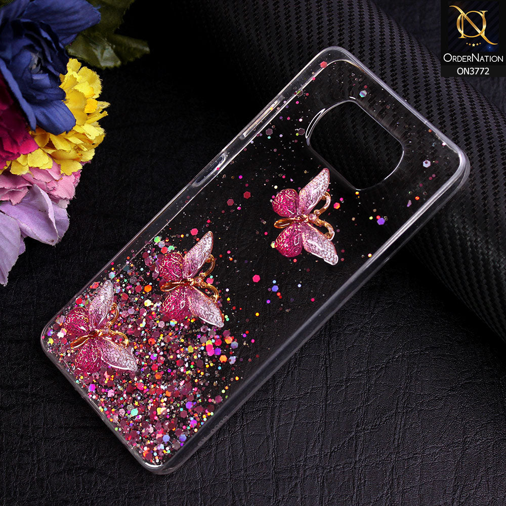 Xiaomi Poco X3 Pro Cover - Pink - Shiny Butterfly Glitter Bling Soft Case (Glitter does not move)
