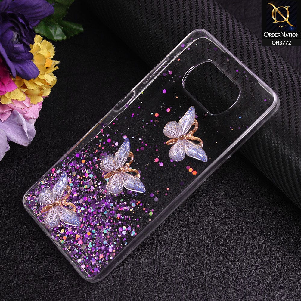Xiaomi Poco X3  Cover - Purple - Shiny Butterfly Glitter Bling Soft Case (Glitter does not move)