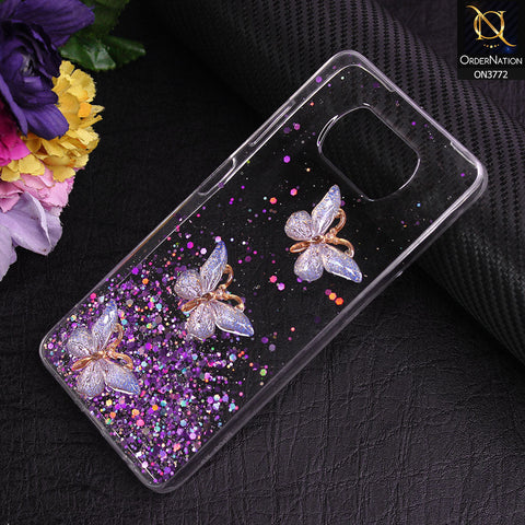 Xiaomi Poco X3 Pro Cover - Purple - Shiny Butterfly Glitter Bling Soft Case (Glitter does not move)