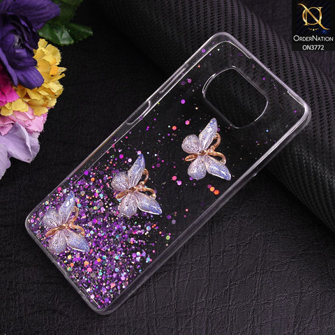Xiaomi Poco X3  Cover - Purple - Shiny Butterfly Glitter Bling Soft Case (Glitter does not move)