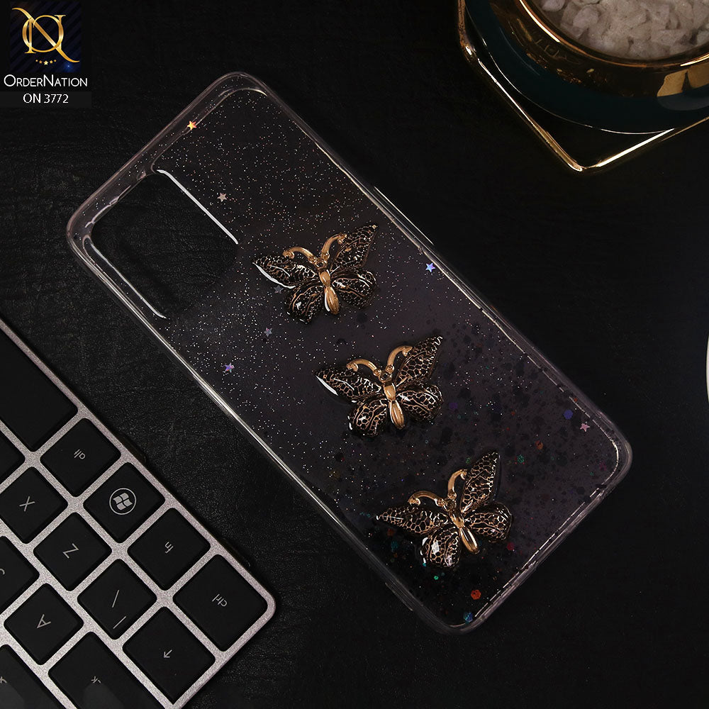 Realme 8i Cover - Black - Shiny Butterfly Glitter Bling Soft Case (Glitter does not move)