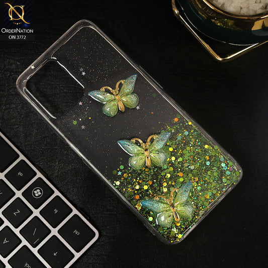 Realme 8i Cover - Green - Shiny Butterfly Glitter Bling Soft Case (Glitter does not move)