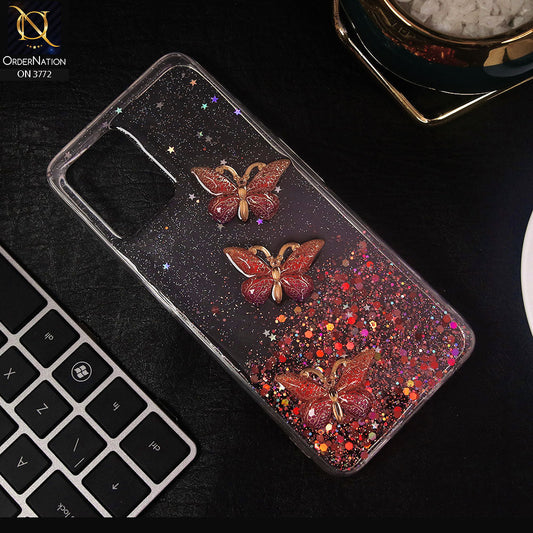 Realme 8i Cover - Red - Shiny Butterfly Glitter Bling Soft Case (Glitter does not move)
