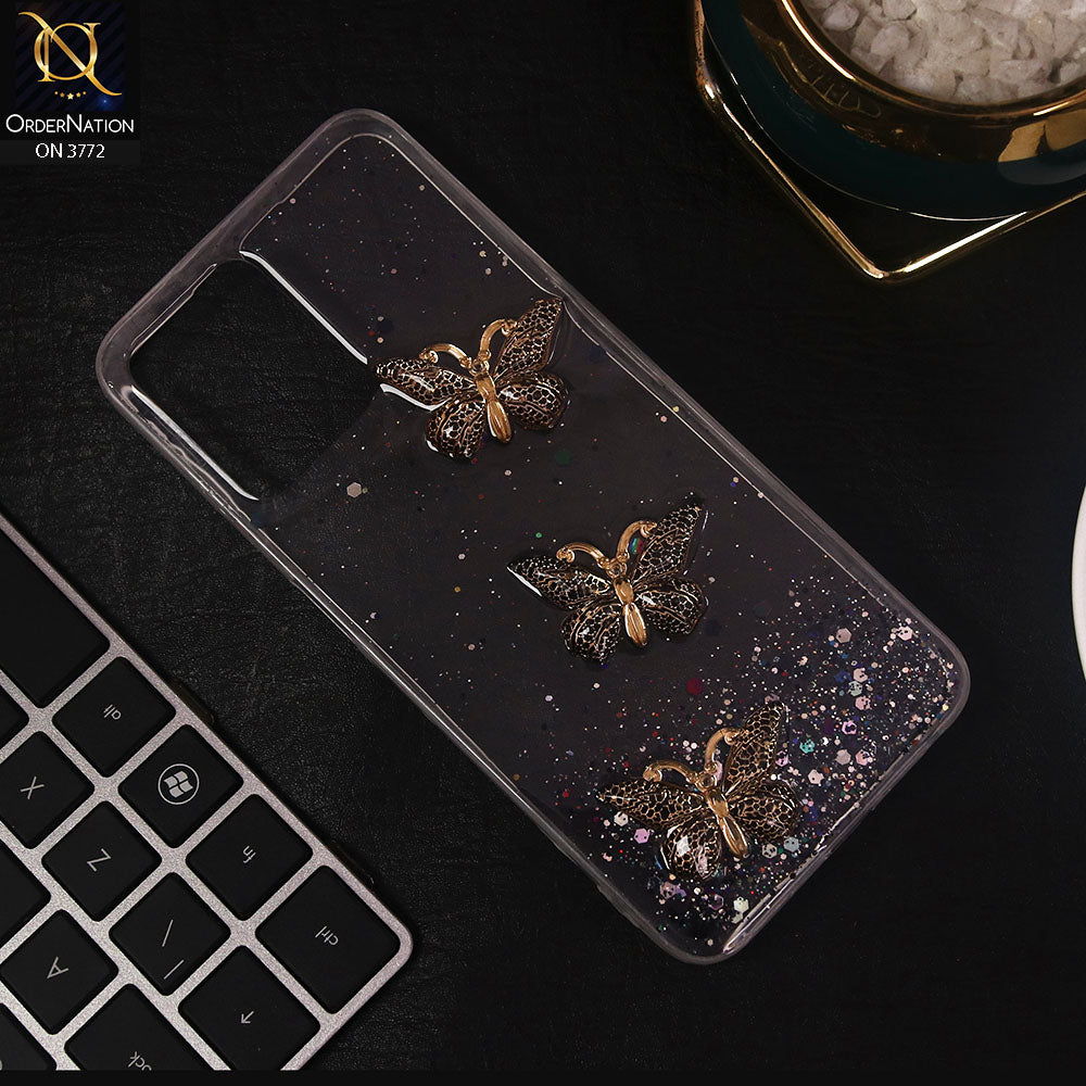 Realme C35 Cover - Black - Shiny Butterfly Glitter Bling Soft Case (Glitter does not move)