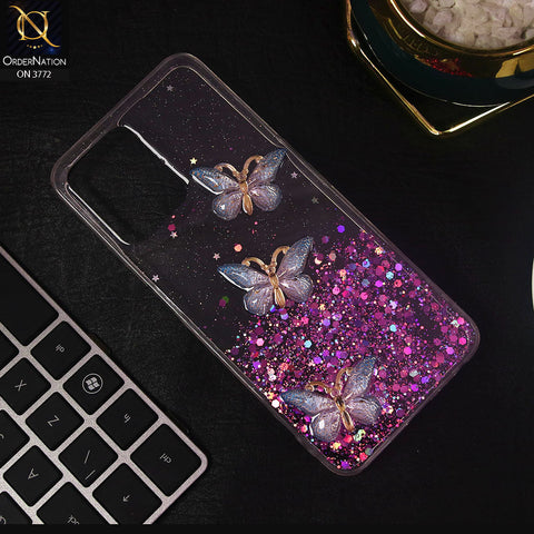 Realme V25 Cover - Blue - Shiny Butterfly Glitter Bling Soft Case (Glitter does not move)