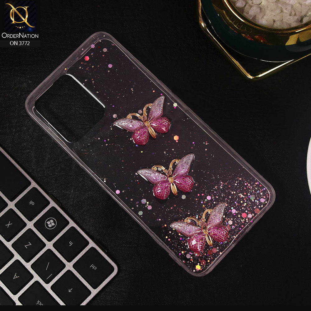 Realme C35 Cover - Pink - Shiny Butterfly Glitter Bling Soft Case (Glitter does not move)