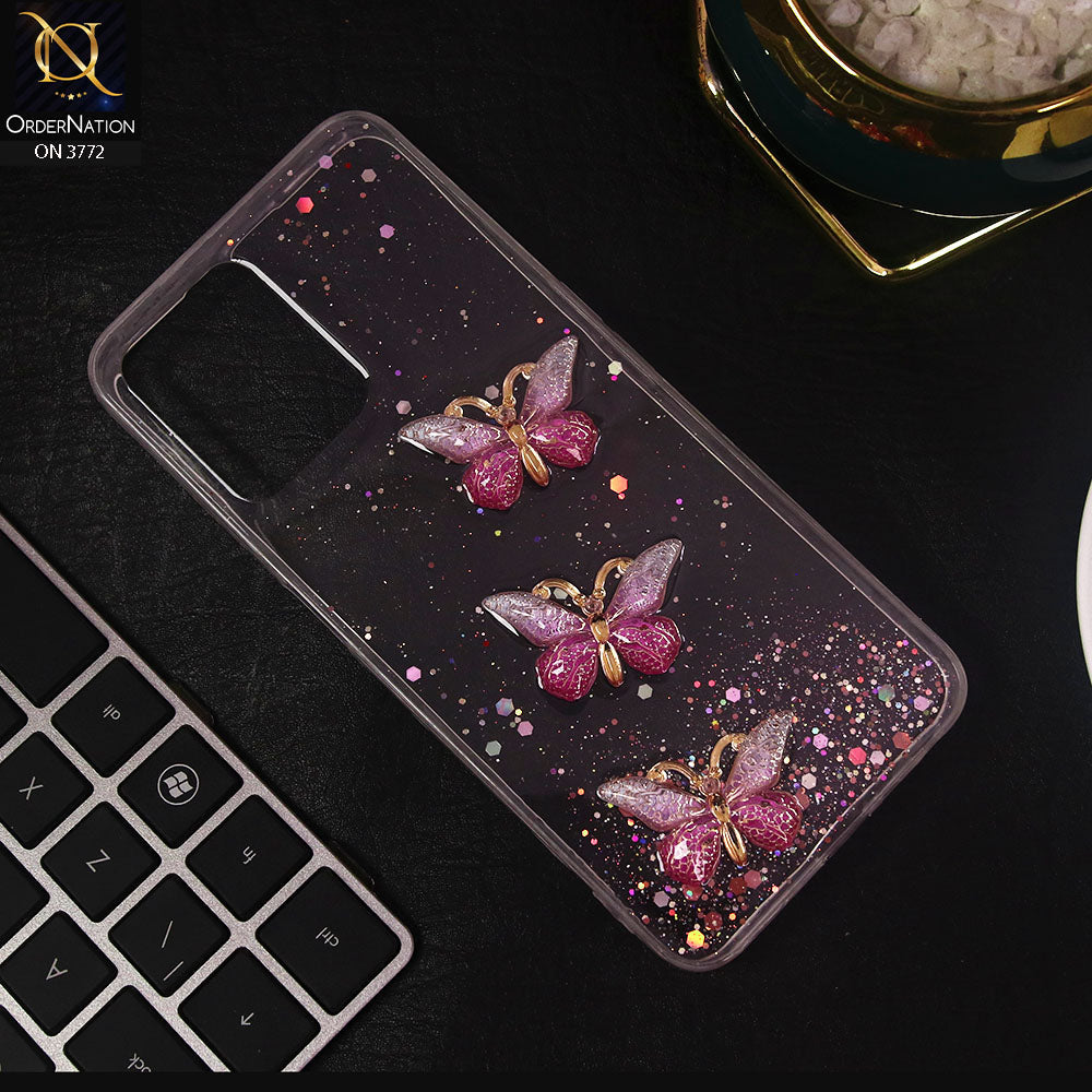 Realme V25 Cover - Pink - Shiny Butterfly Glitter Bling Soft Case (Glitter does not move)