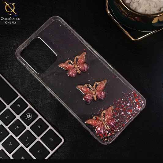 Realme V25 Cover - Red - Shiny Butterfly Glitter Bling Soft Case (Glitter does not move)