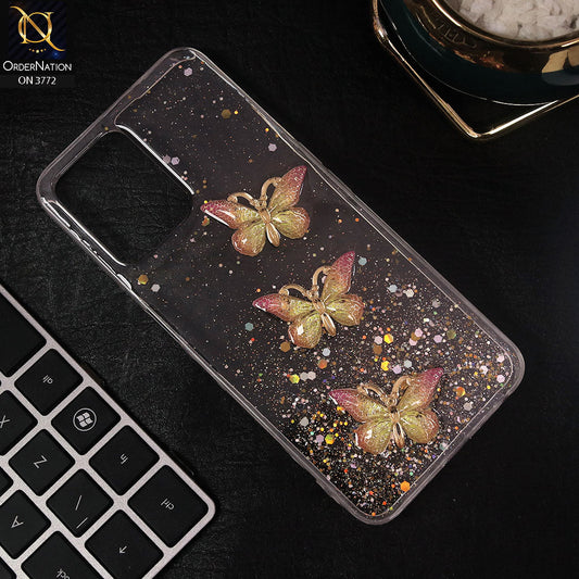 Realme Narzo 50A Prime Cover - Yellow - Shiny Butterfly Glitter Bling Soft Case (Glitter does not move)
