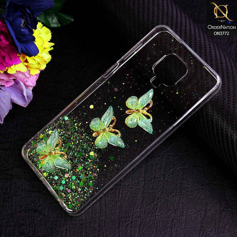 Xiaomi Redmi Note 9 Pro Cover - Green - Shiny Butterfly Glitter Bling Soft Case (Glitter does not move)