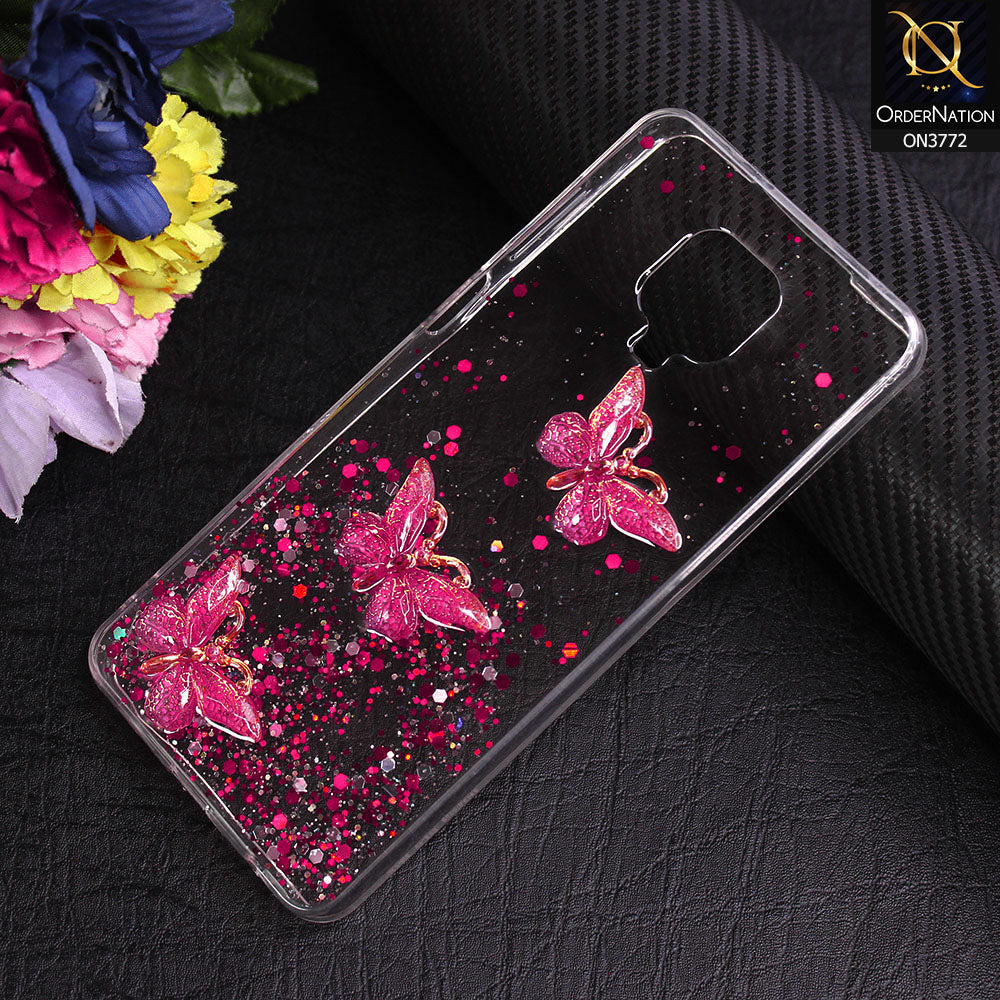 Xiaomi Redmi Note 9S Cover - Pink - Shiny Butterfly Glitter Bling Soft Case (Glitter does not move)