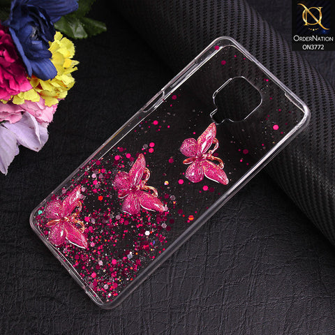 Xiaomi Redmi Note 9 Pro Cover - Pink - Shiny Butterfly Glitter Bling Soft Case (Glitter does not move)