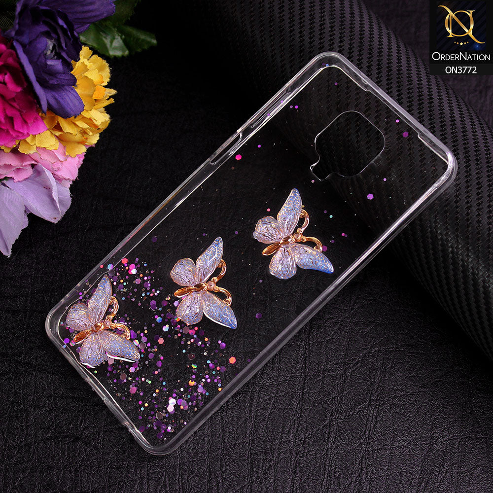 Xiaomi Redmi Note 9S Cover - Purple - Shiny Butterfly Glitter Bling Soft Case (Glitter does not move)