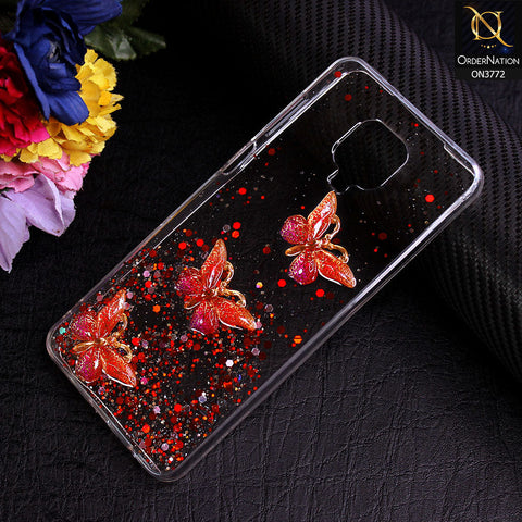Xiaomi Redmi Note 9S Cover - Red - Shiny Butterfly Glitter Bling Soft Case (Glitter does not move)