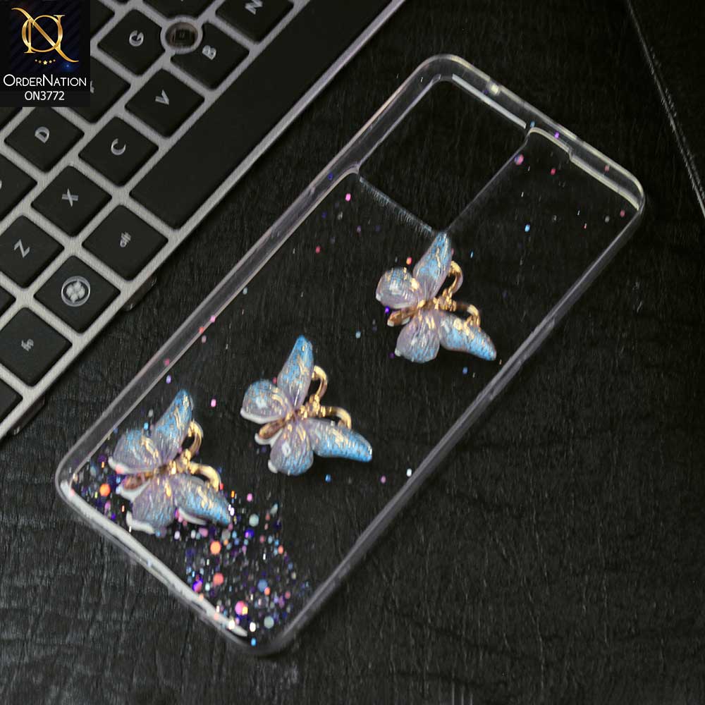 Oppo Reno 7 4G Cover - Blue -  Shiny Butterfly Glitter Bling Soft Case (Glitter does not move)