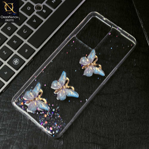 Oppo Reno 7 4G Cover - Blue -  Shiny Butterfly Glitter Bling Soft Case (Glitter does not move)