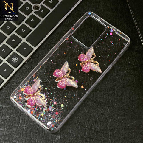 Oppo F21 Pro 4G Cover - Pink -  Shiny Butterfly Glitter Bling Soft Case (Glitter does not move)