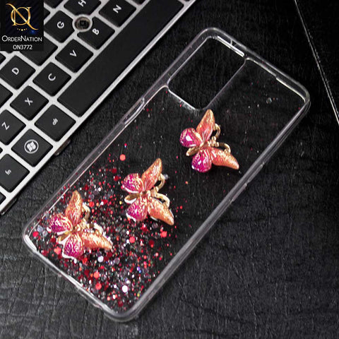 Oppo Reno 7 4G Cover - Red -  Shiny Butterfly Glitter Bling Soft Case (Glitter does not move)