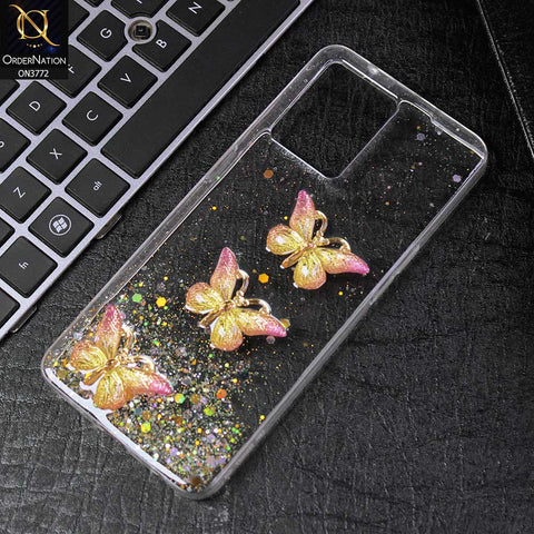 Oppo F21 Pro 4G Cover - Yellow -  Shiny Butterfly Glitter Bling Soft Case (Glitter does not move)