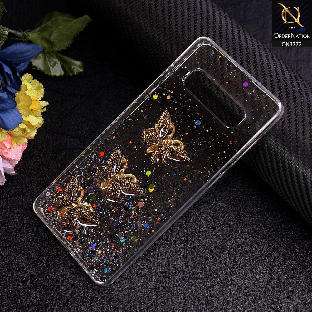 Samsung Galaxy S10 Plus Cover - Black - Shiny Butterfly Glitter Bling Soft Case (Glitter does not move)