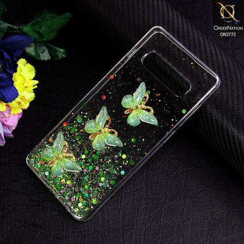 Samsung Galaxy S10 Plus Cover - Green - Shiny Butterfly Glitter Bling Soft Case (Glitter does not move)