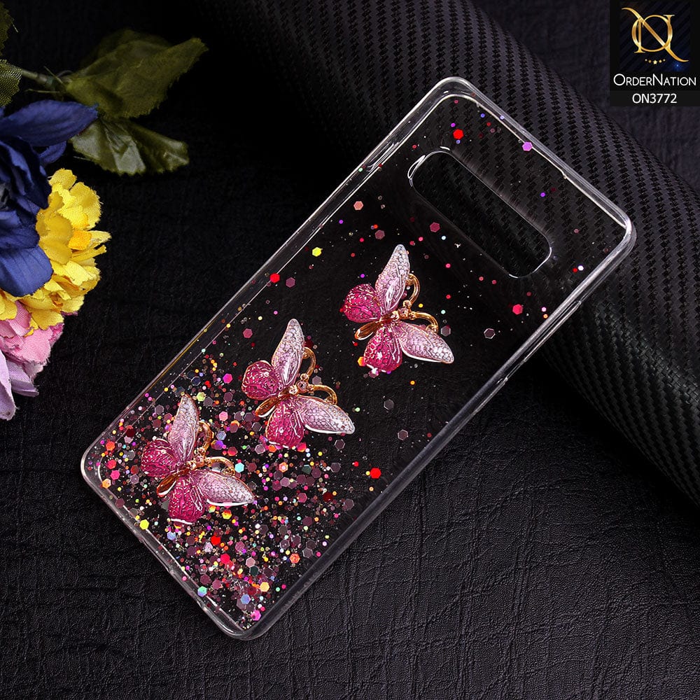Samsung Galaxy S10 Plus Cover - Pink - Shiny Butterfly Glitter Bling Soft Case (Glitter does not move)