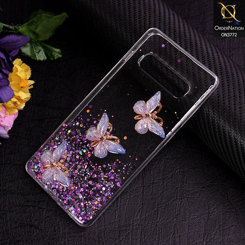 Samsung Galaxy S10 Plus Cover - Purple - Shiny Butterfly Glitter Bling Soft Case (Glitter does not move)