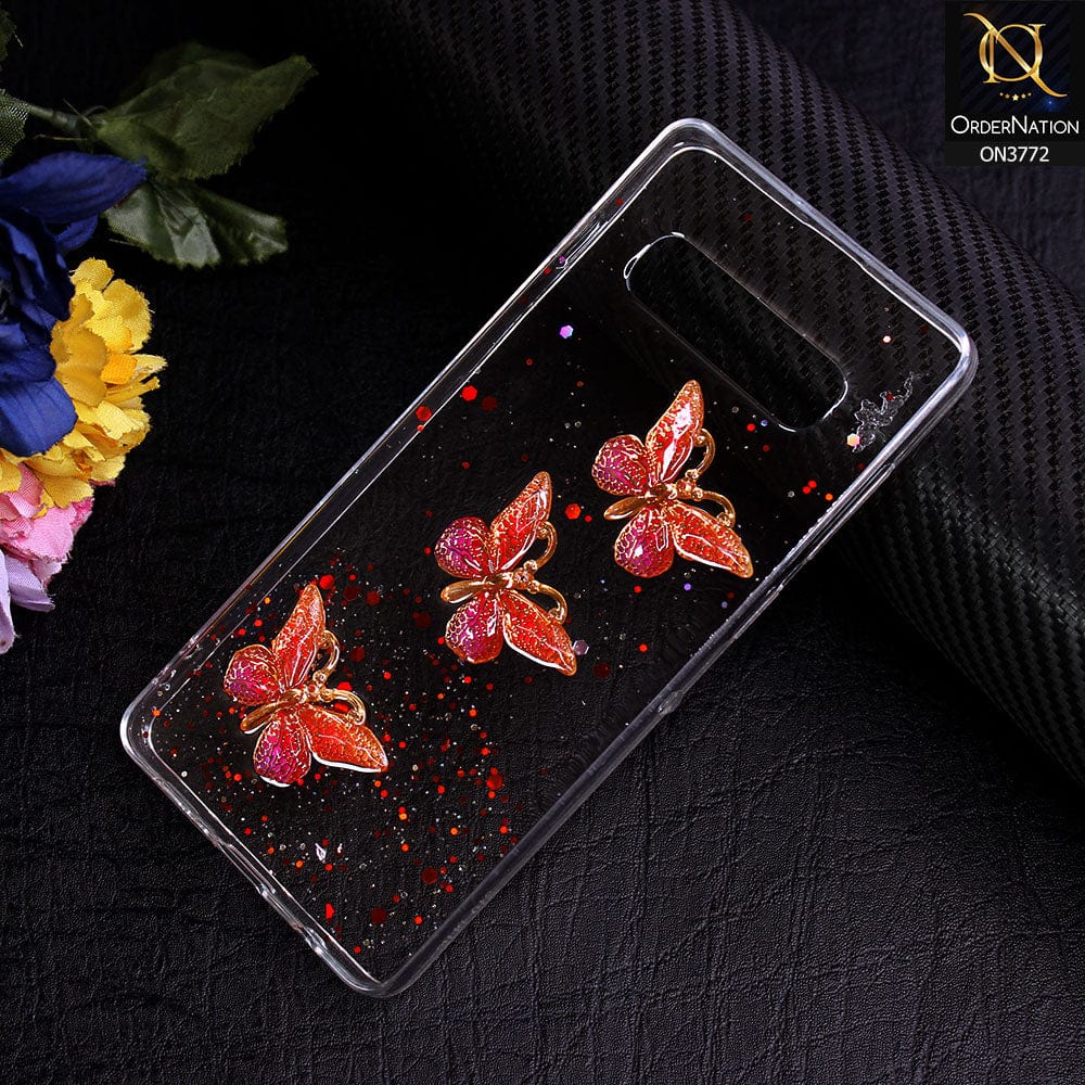 Samsung Galaxy S10 Plus Cover - Red - Shiny Butterfly Glitter Bling Soft Case (Glitter does not move)