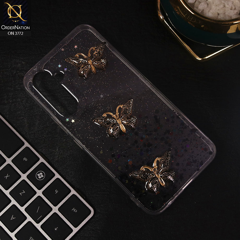 Samsung Galaxy A04s Cover - Black - Shiny Butterfly Glitter Bling Soft Case (Glitter does not move)