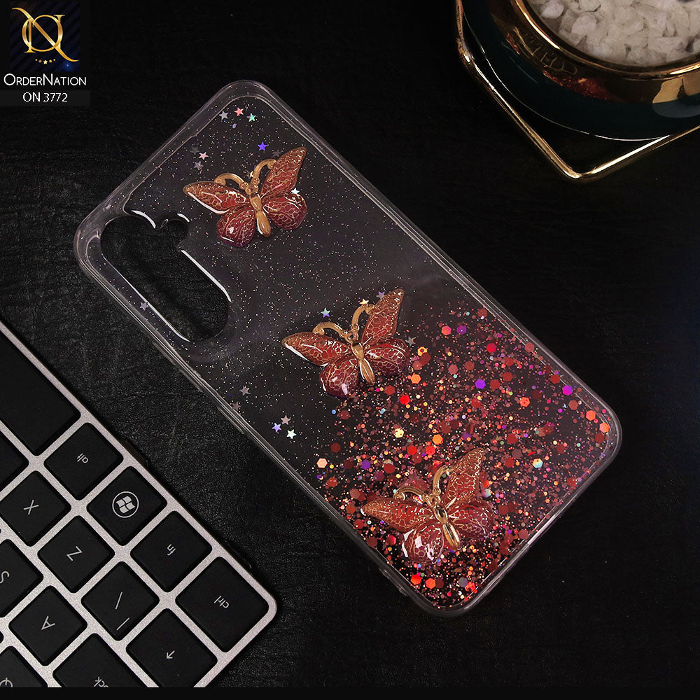 Samsung Galaxy A04s Cover - Red - Shiny Butterfly Glitter Bling Soft Case (Glitter does not move)